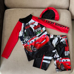 防晒泳装 学生温泉速干泳衣长袖 男孩卡通男童大码 儿童分体泳衣韩版