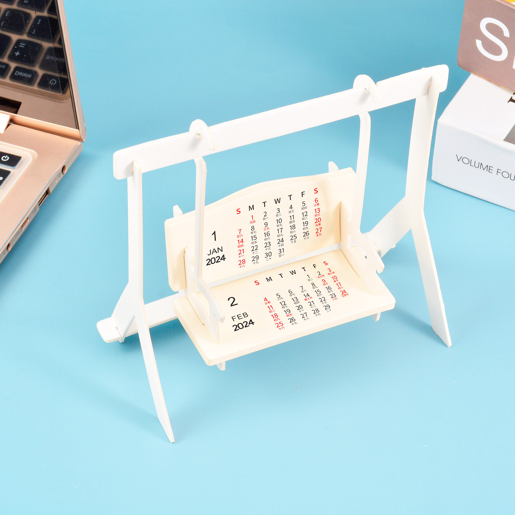 2024年精品diy创意日历台历办公室桌面台式手工组装秋千定制月历