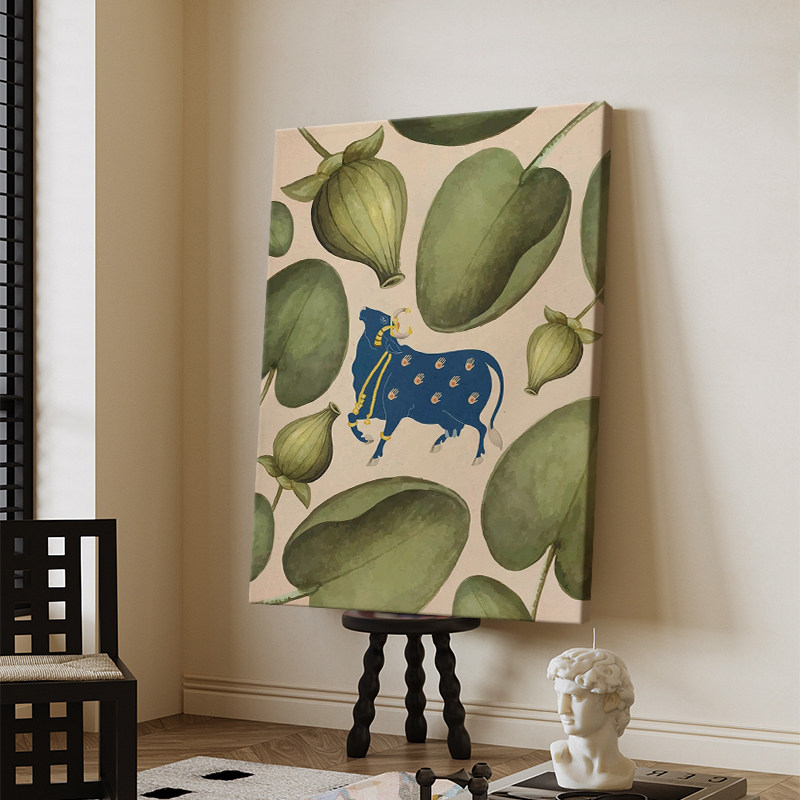 纯手绘油画牛气冲天装饰画中古风动物牛高端壁画客厅玄关小众挂画