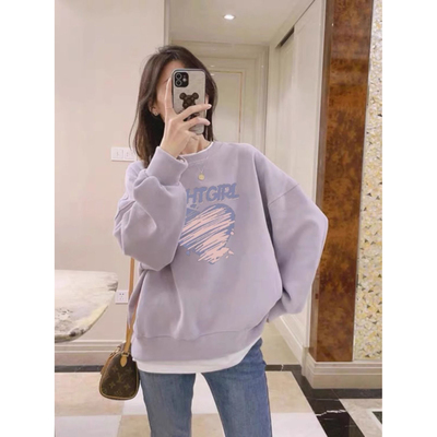 小个子卫衣2024新款爆款女春秋冬季加绒加厚宽松圆领长袖上衣外套