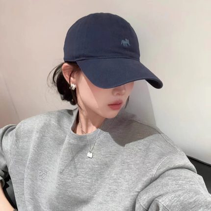 新款刺绣小狐狸藏蓝色棒球帽女款加深宽檐遮阳透气显脸小鸭舌帽