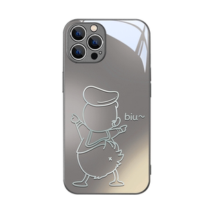 线条唐老鸭iPhone15情侣手机壳苹果16promax黛西13新款12mini高级感11简约xr卡通7plus男女一对14玻璃xs渐变