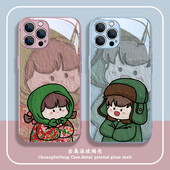 情侣苹果15手机壳iPhone14东北大红布16Pro新款 11油画xsmax花棉袄12mini土味x大红花xr秋冬7plus男女款 13玻璃