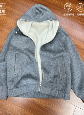 重磅100双面羊毛保暖连帽夹克外套双层撞色cleanfit拉链卫衣男女