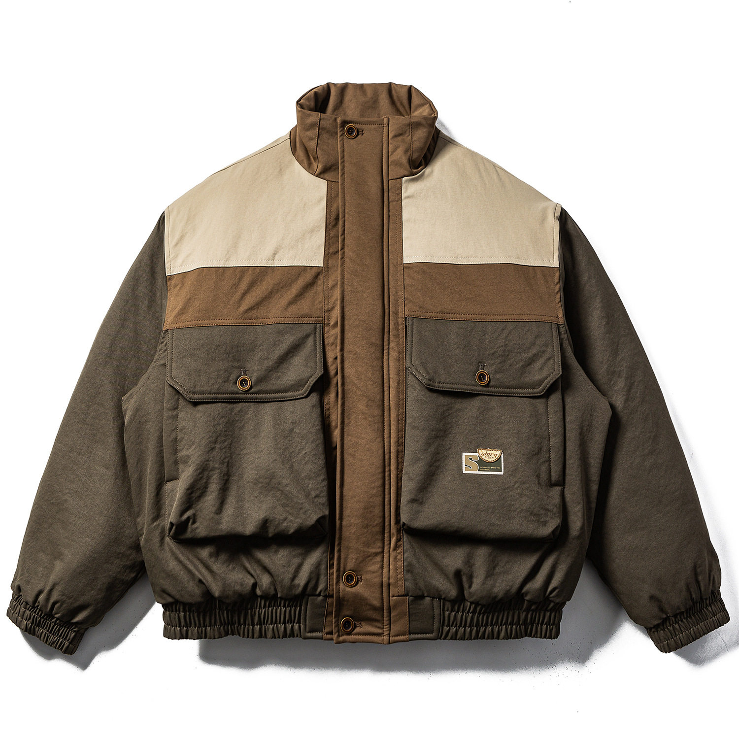 日系复古拼色大口袋工装棉衣外套男女宽松加厚保暖立领面包棉服潮,男装,棉衣,淘宝优惠券,粉丝福利购,淘宝优惠卷