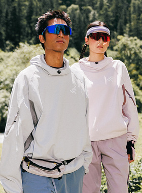 潮牌美式轻量化速干运动长袖卫衣男女同款拼色反光户外宽松透气