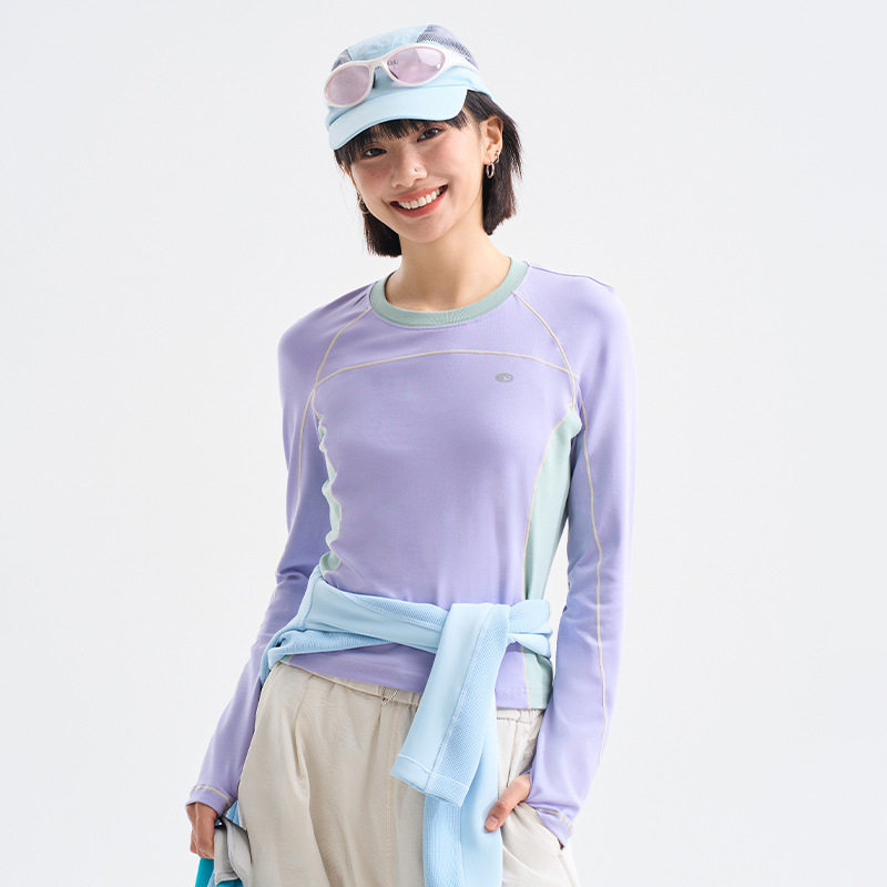 轻量化紧身弹力运动长袖T恤速干短款显瘦拼接打底上衣女生款户外