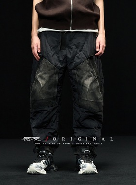 易麦正品冬季废土风棉裤加棉加绒长裤男美式复古高街工装裤休闲裤