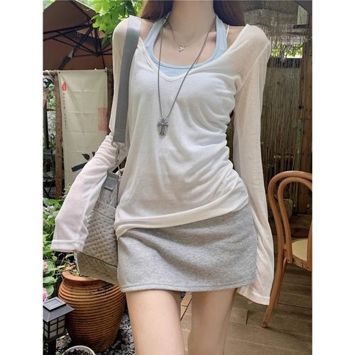 罩衫薄纱上衣微透V领罩衫T恤女