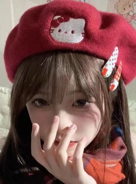 Kitty可爱帽子女甜妹秋冬显脸小