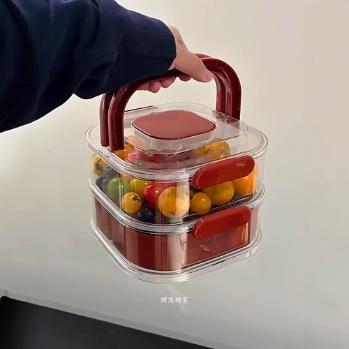 红色干湿分离果盘2026新年手提