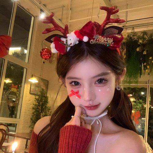 圣诞节发饰鹿角发箍丝绒蝴蝶结