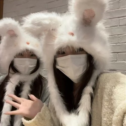 可爱小兔子耳朵毛茸茸帽子女秋冬
