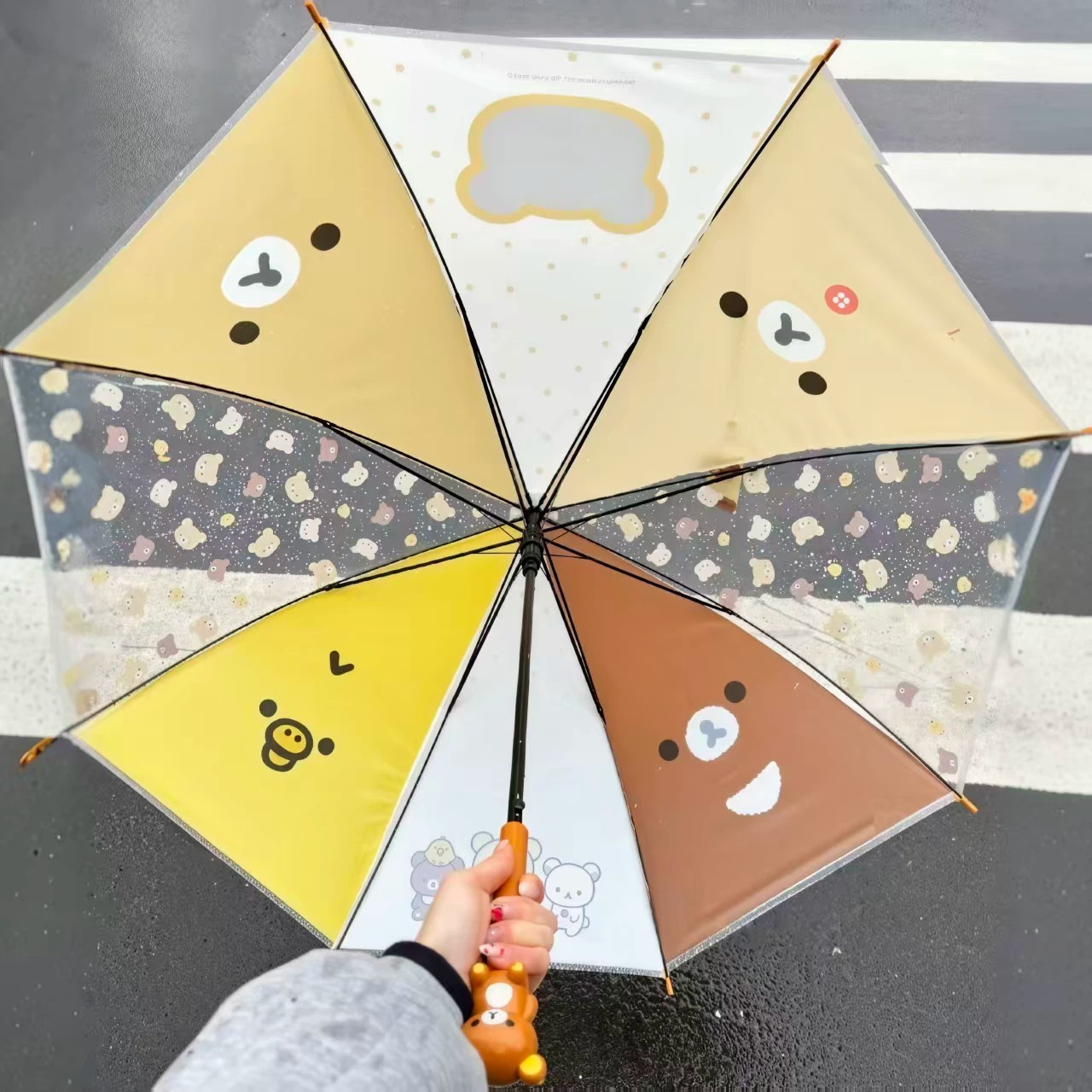 轻松熊卡通透明加厚加固雨伞图片