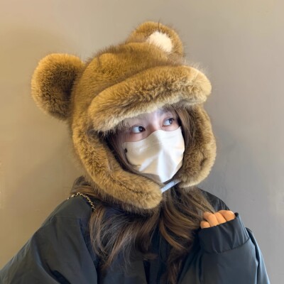 小熊耳朵帽子女冬季加厚防寒护耳