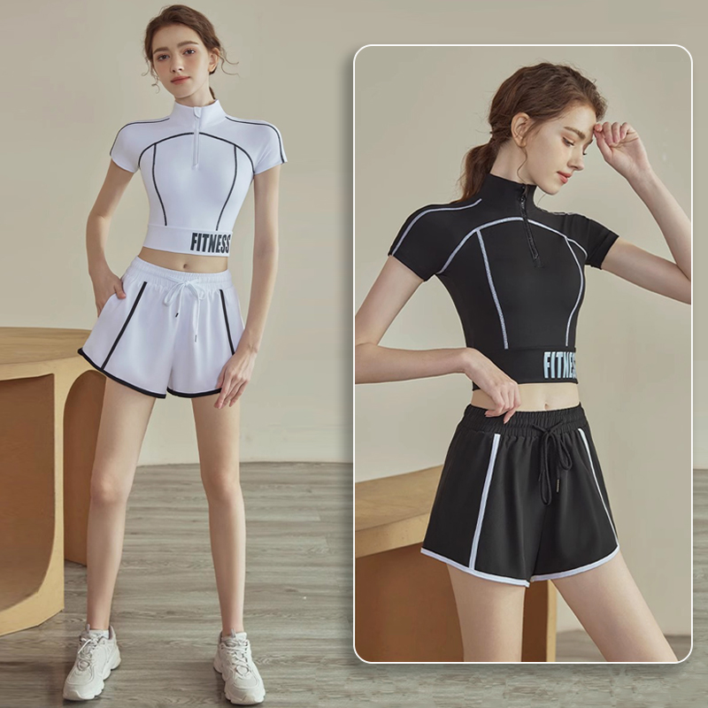 2025新款瑜伽服女高级感速干运动套装夏季透气跑步短袖短裤健身服