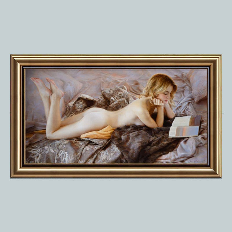 现代美女横幅卧室装饰画酒店医美休闲会所客房挂画人体艺术油画