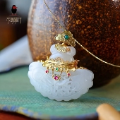 衣锦媚行原创设计s925银镀金和田玉镂雕香囊吊坠新中式 国风项坠