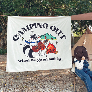 马吉吉 ins简约户外露营装饰背景布音乐猫咪野餐挂布房间挂毯定制