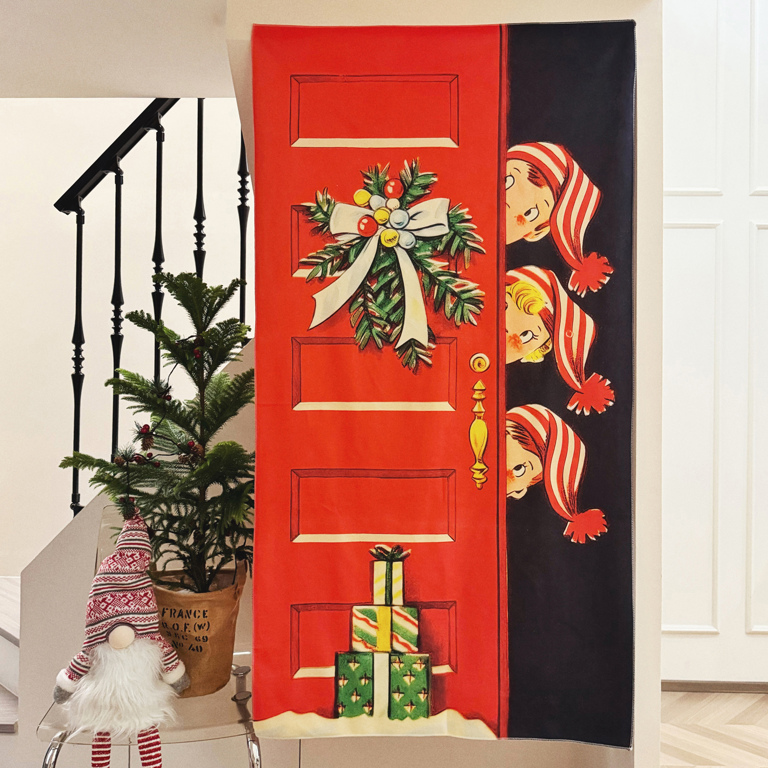 「等待圣诞老人」复古氛围背景布