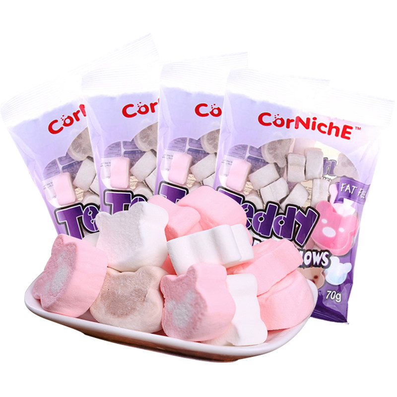 菲律宾进口零食corniche可尼斯泰迪原味小熊软糖果 棉花糖70g*3袋