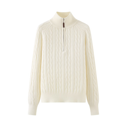 设计感小众韩式简约麻花编织插肩袖长袖立领半拉链套头针织衫毛衣