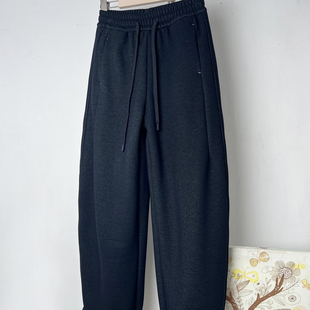 设计感小众软糯深蓝色加绒加厚牛仔弯刀裤 醋酸羊毛宽松休闲镰刀裤