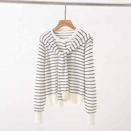 设计感小众极简韩系学院风减龄条纹披肩针织衫长袖两件套洋气内搭