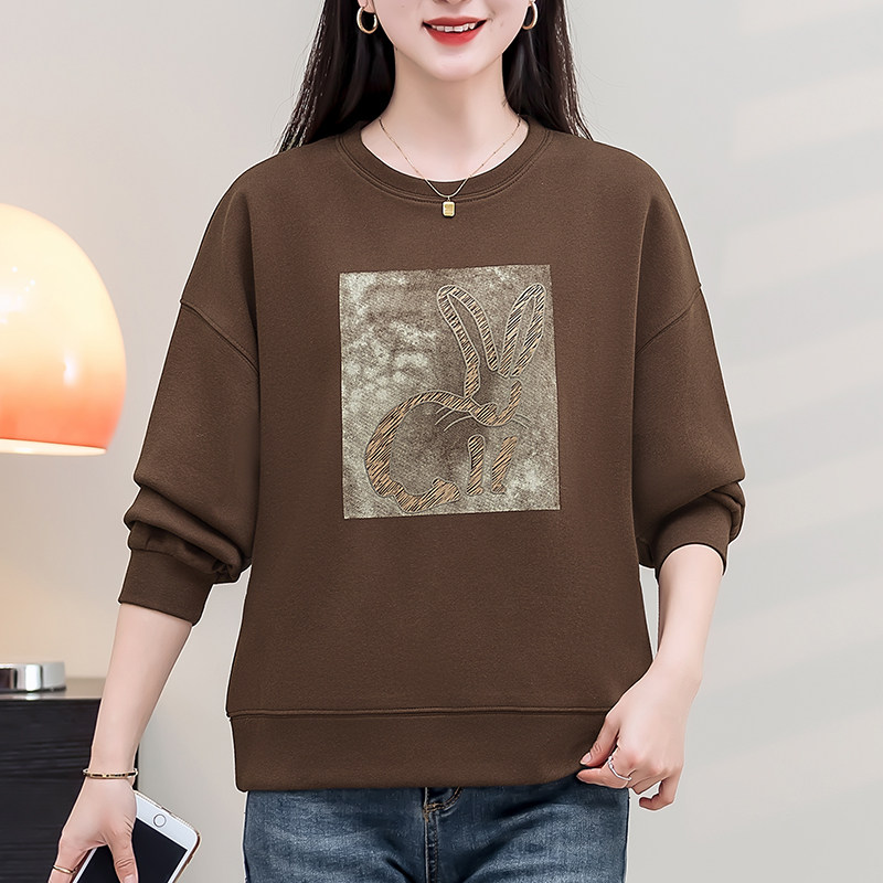 圆领美式卫衣女2025春新款爆款宽松显瘦纯色印花刺绣兔图案上衣,女装/女士精品,卫衣/绒衫,淘宝优惠券,粉丝福利购,淘宝优惠卷