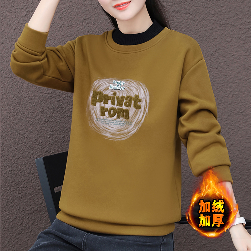 狐族加绒宽松棉质纯色印花卫衣