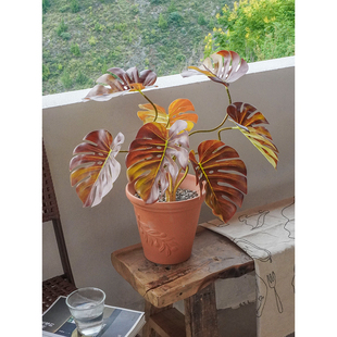 Na家花房仿真绿植白锦龟背竹盆栽高品质家居摆设件桌面假植物盆景