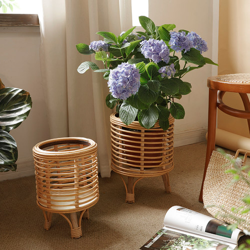 Na家花房藤编花架客厅沙发电视柜旁落地摆件绿植鲜花花盆置物支架