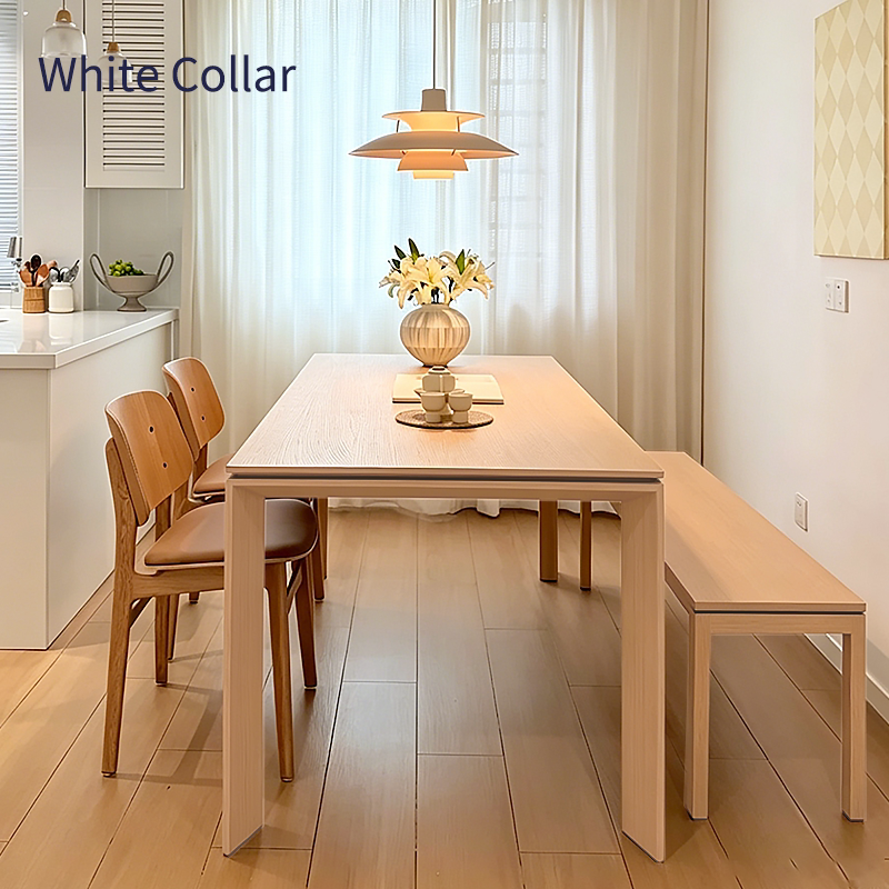 日式原木风餐桌北欧简约实木长方形书桌极简大板桌子白橡木工作台
