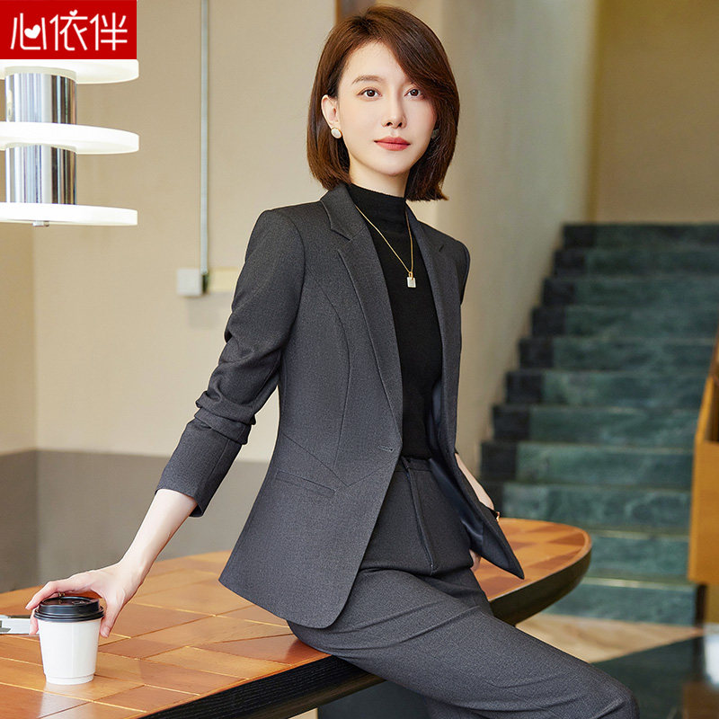 灰色西装外套女春秋高端职业工装气质正装西服套装酒店经理工作服