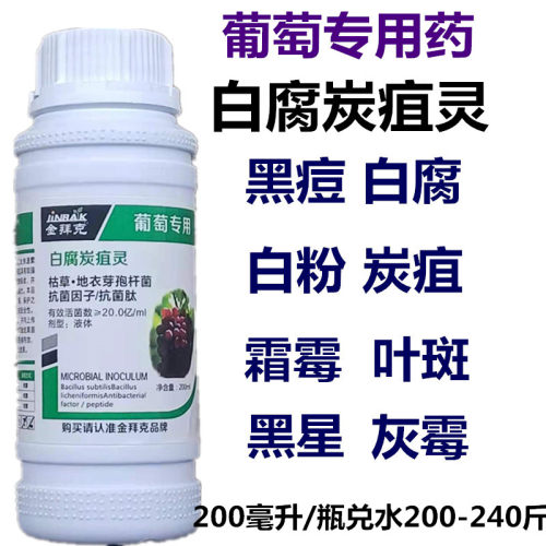 葡萄果树专用白腐黑疽白粉黑痘软腐烂穗烂梗烂果烂粒枯草芽孢杆菌