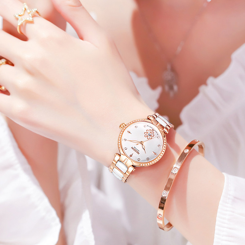 劳士顿正品手表女士手表时尚间陶瓷女表潮流简约镶钻石英表防水