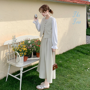 韩系气质休闲马甲套装裙女2025春季新款超火ootd穿搭高级感三件套图片