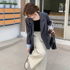 撞色休闲宽松西装外套女春秋2025新款深灰色西服气质百搭洋气通勤图片