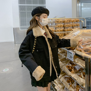 现货牛仔夹克兔毛内胆羊羔毛外套女185-9986-P185-K268