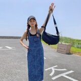 法式复古温柔风提花牛仔减龄时尚背带裙女宽松显瘦直筒背带连衣裙，女装连衣裙，浙宝185