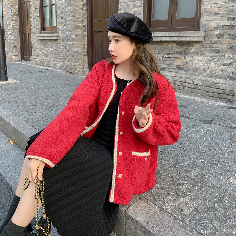 现货 新年圣诞红皮毛一体外套女185-9983-P165-K248图片