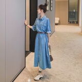 现货牛仔连衣裙短袖收腰气质通勤裙子317-MY8023-P115-K178，女装连衣裙，浙宝185