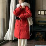 现货圣诞红新年红中长款红色过年羽绒服185-8828-P260-K398-50绒，女装羽绒服，浙宝185
