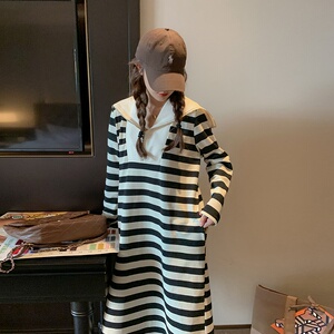 现货 针织条纹连衣裙马甲两件套185-9909-P175k258T恤P95马甲P80图片