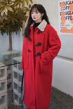 现货新年圣诞红毛呢外套女兔毛内胆185-MY8832-P185-K268，女装棉衣/棉服，浙宝185