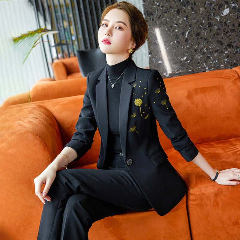 高端职业西装套装女2025春秋新款高级感气质正装绣花西服外套春装
