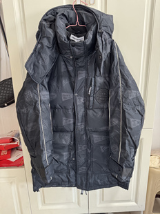 国货美特斯羽绒服男装 羽绒服可拆帽羽绒外套 暗纹肌理提花中长款