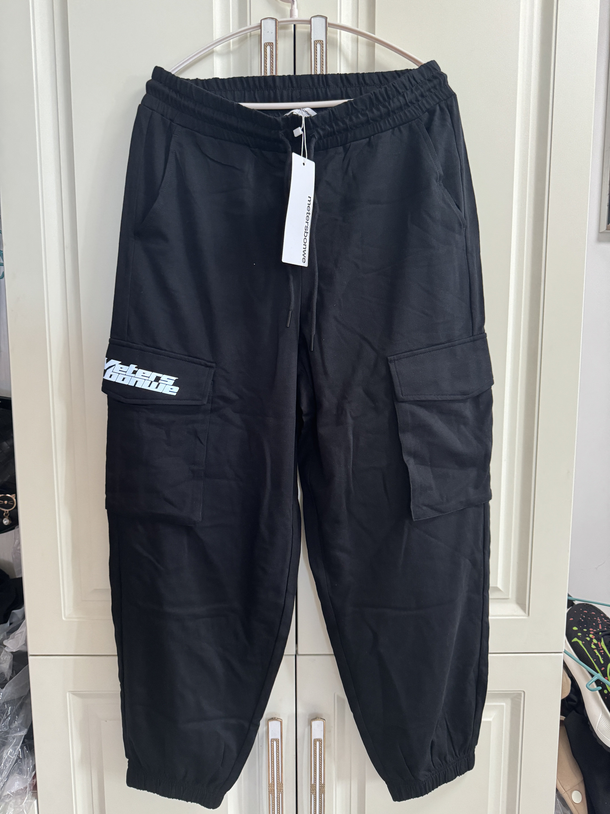 国货美家男薄款时尚工装针织长裤弹力春夏季舒适印字母男休闲卫裤