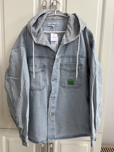 国货美特斯男牛仔外套春秋舒适连帽宽松系带纯棉长袖 上衣男夹克