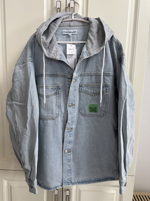 国货美特斯男牛仔外套春秋舒适连帽宽松系带纯棉长袖上衣男夹克